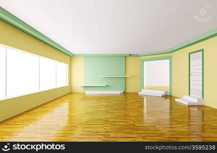 Interior of modern empty yellow green room 3d render