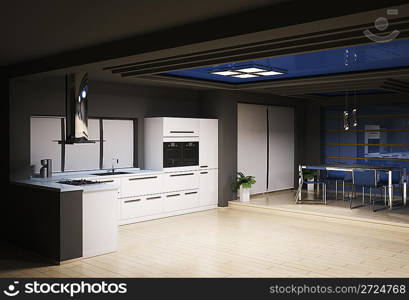 Interior of modern kitchen 3d render