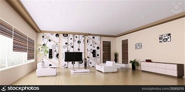 Interior of modern living room panorama 3d render