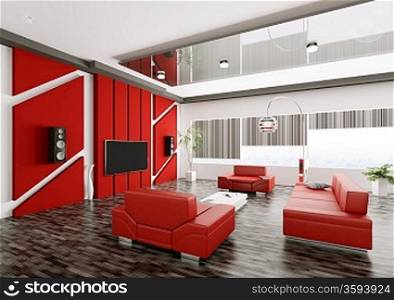 Interior of modern living room with lcd 3d render
