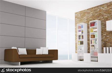 Interior of modern living room with sofa and sideboard