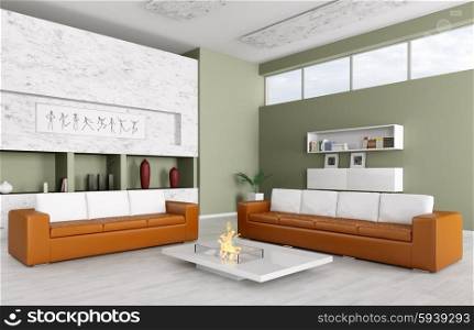 Interior of modern living room with two sofas 3d render