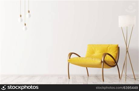 Interior of modern living room with yellow armchair and floor lamp 3d rendering