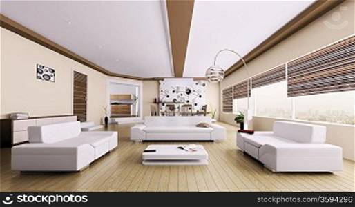Interior of modern room living room panorama 3d render