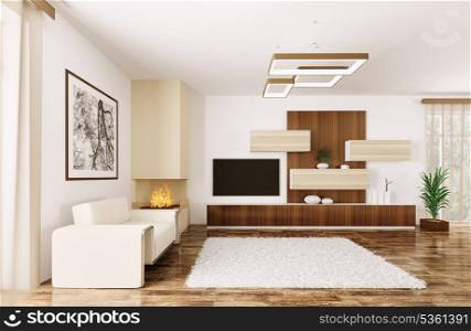 Interior of modern room with armchair and sideboard 3d render