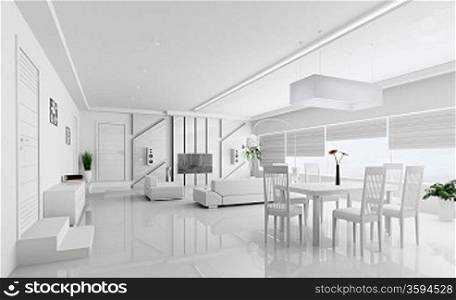Interior of modern white apartment 3d render