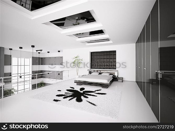 Interior of modern white black bedroom 3d render