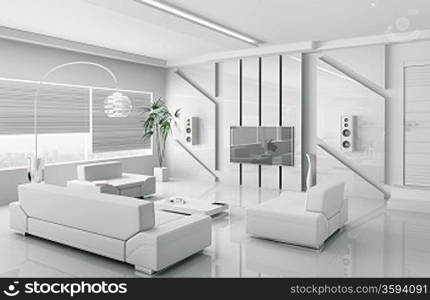 Interior of modern white living room 3d render