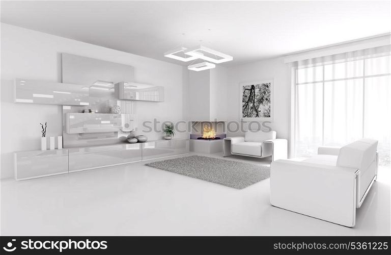 Interior of modern white living room 3d render