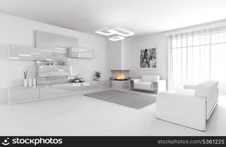 Interior of modern white living room 3d render