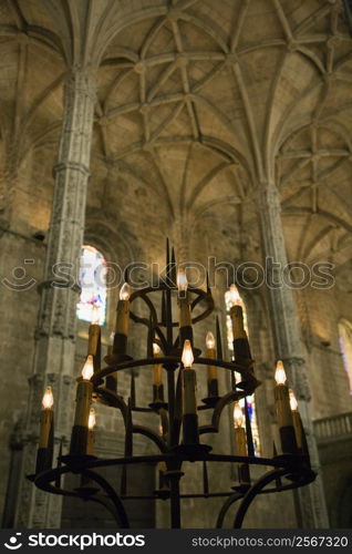 Interior of Mosteiro dos Jeronimos in Lisbon, Portugal.
