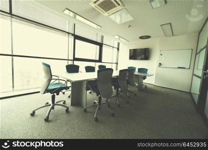 interior of new modern office meeting room with big windows