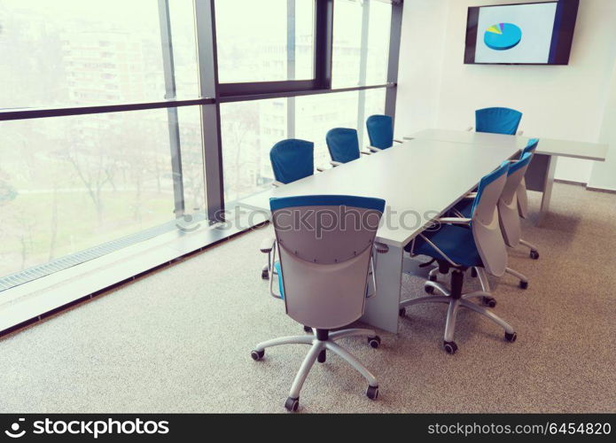 interior of new modern office meeting room with big windows