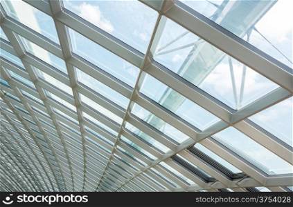 interior of office building with metal and glass roof