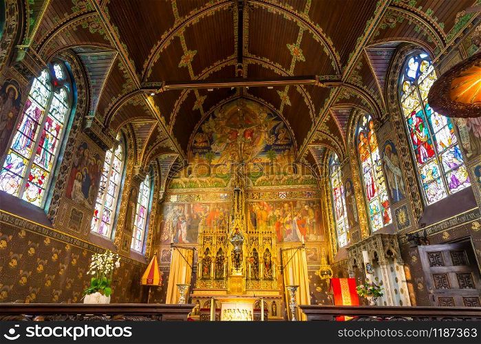 Interior of old church, Europe, nobody. Ancient european architecture and style, famous places for travel and tourism. Interior of old church, Europe, nobody