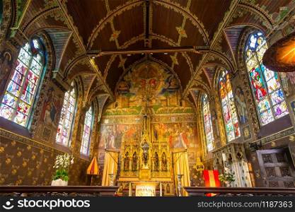 Interior of old church, Europe, nobody. Ancient european architecture and style, famous places for travel and tourism. Interior of old church, Europe, nobody