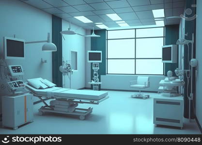 Interior of operating room in modern clinic with computer equipment. Neural network AI generated art. Interior of operating room in modern clinic with computer equipment. Neural network AI generated