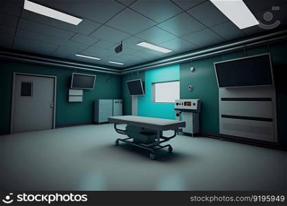 Interior of operating room in modern clinic with computer equipment. Neural network AI generated art. Interior of operating room in modern clinic with computer equipment. Neural network AI generated