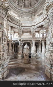 Interior of Ranakpur Temple in Rajasthan, India