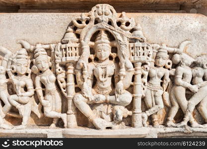 Interior of Ranakpur Temple in Rajasthan, India