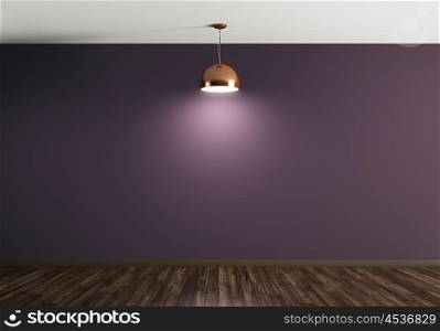 Interior of room with lamp over magenta wall,wooden floor background 3d rendering