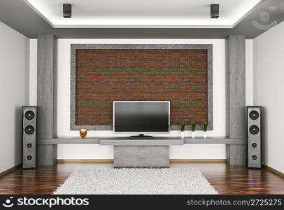 Interior of room with lcd and two speakers 3d render