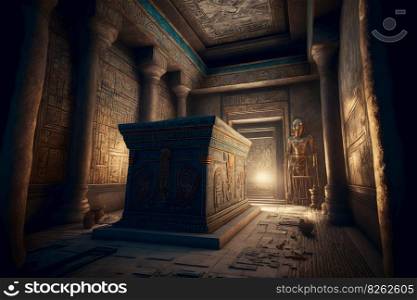Interior of sacred tombs in pyramids from Giza, Egypt. Neural network AI generated art. Interior of sacred tombs in pyramids from Giza, Egypt. Neural network generated art