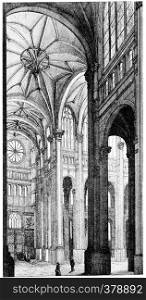 Interior of St. Eustache, vintage engraved illustration. Paris - Auguste VITU ? 1890.