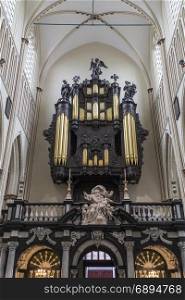 Interior of St. Salvators Cathedral in the historic city of Bruges in Belgium. The organ of the cathedral was originally built by Jacobus Van Eynde (1717a??1719) and was expanded and rebuilt three times in the 20th century