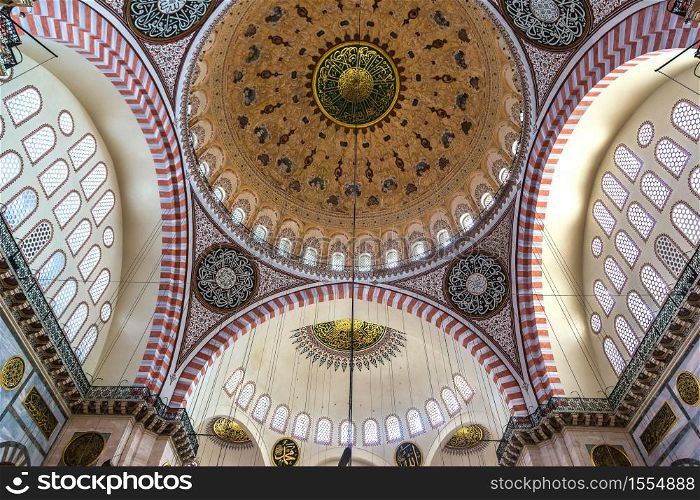 Interior of Suleymaniye mosque in Istanbul, Turkey in a beautiful summer day