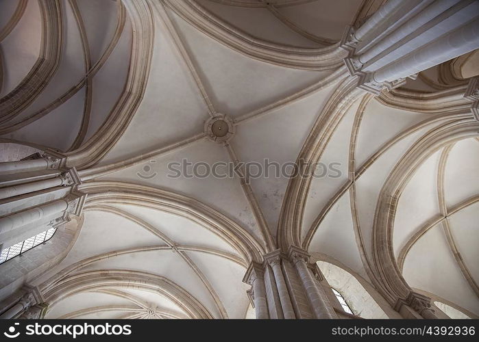 Interior of the Alcobaca Monastery, view from the bottom. This monastery was the first Gothic building in Portugal.