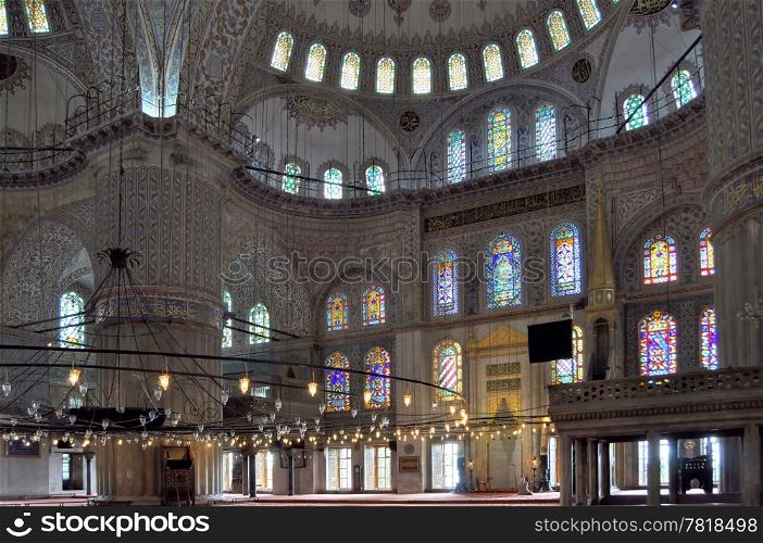 Interior of the Blue mosque, Istanbul, Turkey
