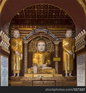 Interior of the Buddhist temple complex of Mohnyin Thambuddhei Paya in Monywa in Myanmar (Burma). Dates from 1303, although it was reconstructed in 1939. It is said to contain over 500,000 images of Buddha.