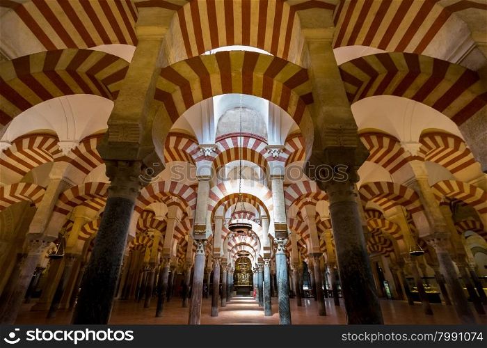Interior of The Cathedral and former Great Mosque of Cordoba - La Mezquita