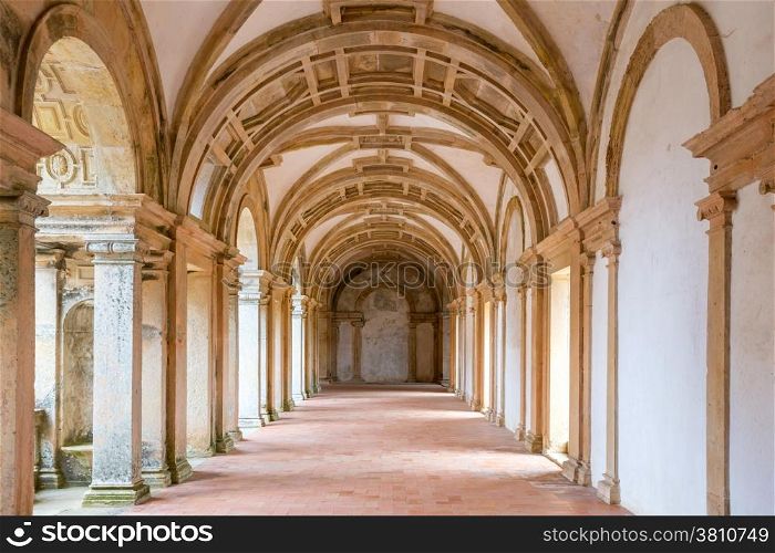 interior of the corridor cloister at Christ Convent Cathedral Tomar, Portugal