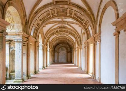 interior of the corridor cloister at Christ Convent Cathedral Tomar, Portugal