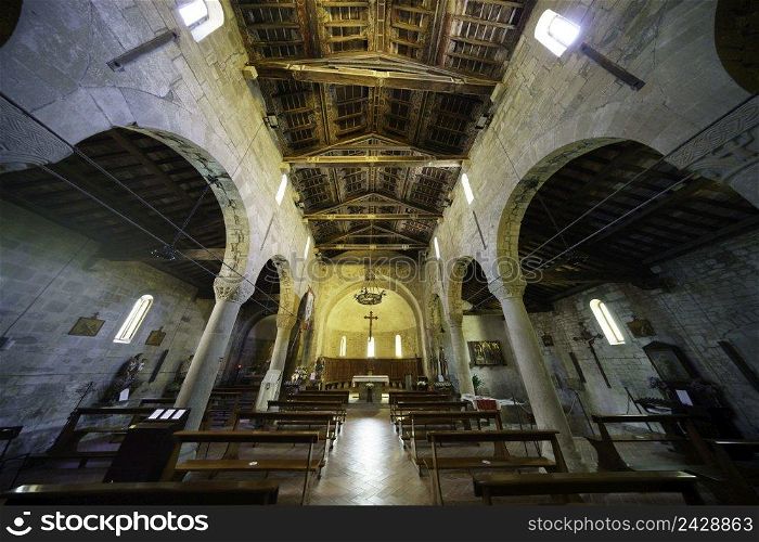 Interior of the medieval church of Saints Cornelio and Cipriano at Codiponte, Massa e Carrara province, Tuscany, Italy