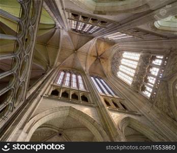 interior of very high cathedral in french town of Saint Quentin