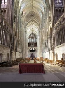 interior of very high cathedral in french town of Saint-Quentin