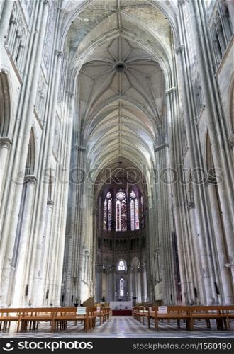 interior of very high cathedral in french town of Saint Quentin