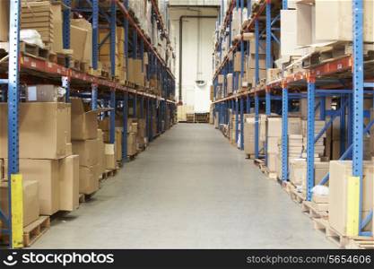 Interior Of Warehouse With Goods On Shelves