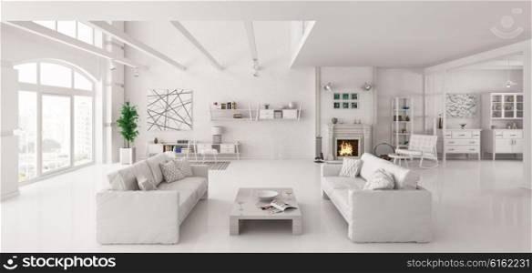 Interior of white apartment with two sofas interior 3d render