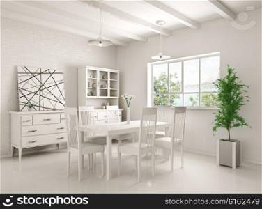 Interior of white classic dining room 3d rendering