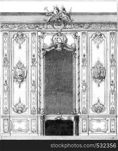 Interior panel of Rohan hotel specimen decoration of the time of Louis XV, by Boffrand, vintage engraved illustration. Magasin Pittoresque 1852.