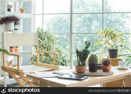 Interior plant decoration and small garden of living room at home