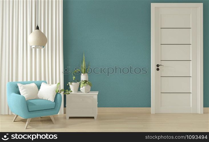 Interior poster mock up blue living room design.3D rendering