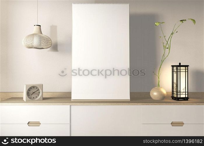 interior poster mock up scene top table cabinet Tv wooden. 3D rendering
