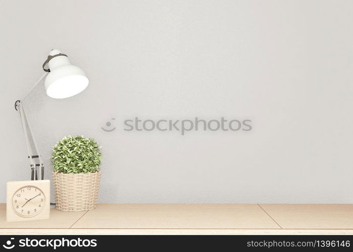 interior poster mock up scene top table wooden and white picture for editing. 3D rendering