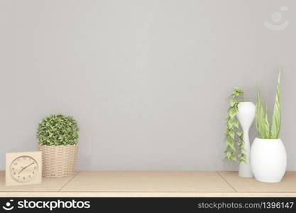 interior poster mock up scene top table wooden and white picture for editing. 3D rendering