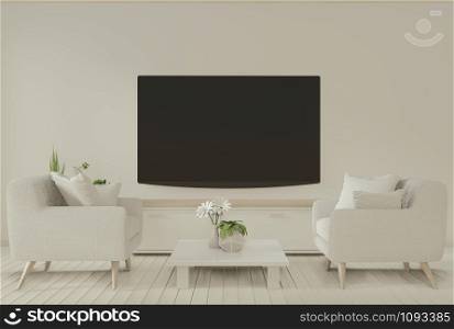 Interior poster smart tv cabinet and arm chair on room minimal design .3D rendering.